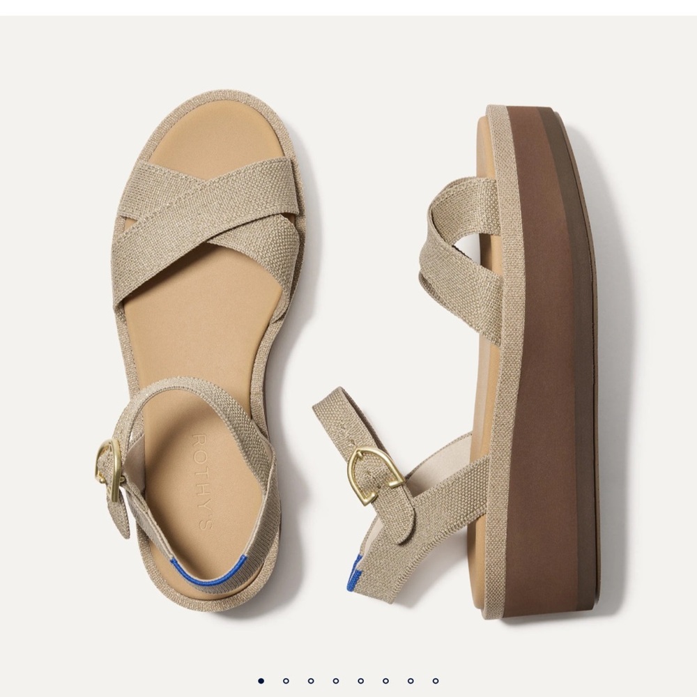 Rothy's Tan and Brown Sandals aroura size 9.5 cross cross sandals